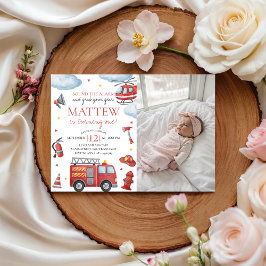 Invitación Firetruck Birthday Invite With Photo