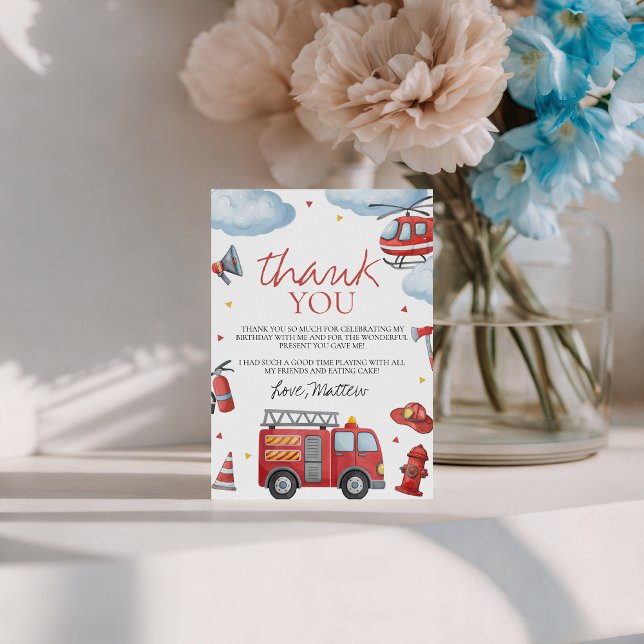 Invitación Firetruck Birthday Thank You Card (Subido por el creador)