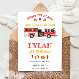 Invitación Firetruck Firefighter Kids Birthday Invitation