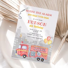 Invitación Firetruck Firefighter Kids Birthday Invitation