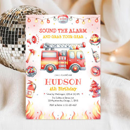 Invitación Firetruck Firefighter Kids Birthday Invitation