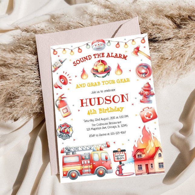 Invitación Firetruck Firefighter Kids Birthday Invitation (Subido por el creador)