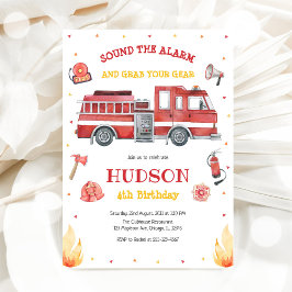 Invitación Firetruck Firefighter Kids Birthday Invitation