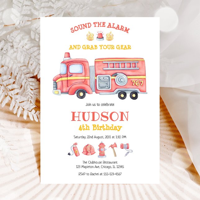 Invitación Firetruck Firefighter Kids Birthday Invitation (Subido por el creador)