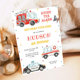 Invitación Firetruck Firefighter Kids Birthday Invitation