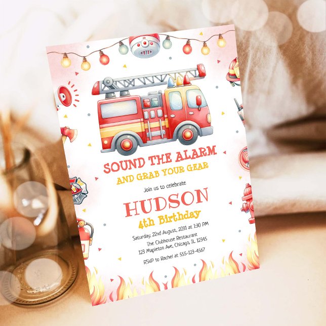 Invitación Firetruck Firefighter Kids Birthday Invitation (Subido por el creador)