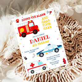 Invitación Firetruck Firefighter Kids Birthday Invitation