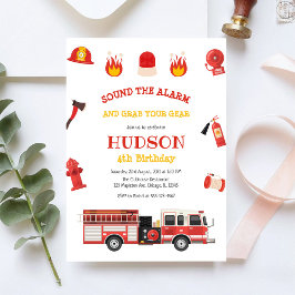Invitación Firetruck Firefighter Kids Birthday Invitation