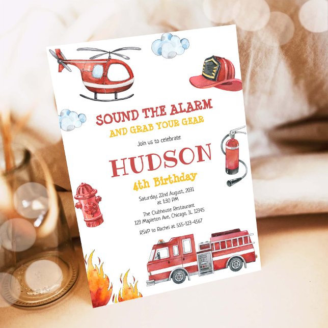 Invitación Firetruck Firefighter Kids Birthday Invitation (Subido por el creador)