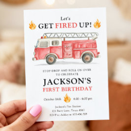 Invitación Firetruck Let's Get Fired Up Boy First Birthday
