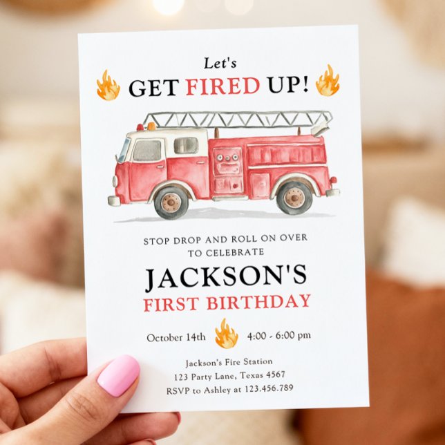 Invitación Firetruck Let's Get Fired Up Boy First Birthday (Subido por el creador)