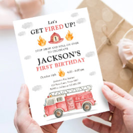 Invitación Firetruck Let's Get Fired Up Boy First Birthday