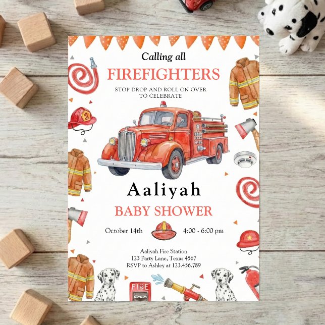 Invitación firetruck party firefighter vehicle baby shower (Subido por el creador)