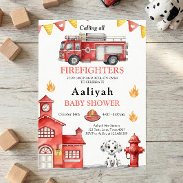 Invitación firetruck party firefighter vehicle baby shower