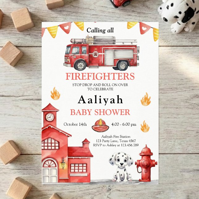 Invitación firetruck party firefighter vehicle baby shower (Subido por el creador)