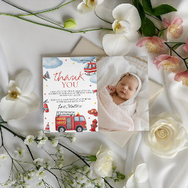 Invitación Firetruck Photo Thank You Card