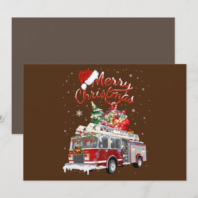 Invitación Firetruck Santa Sleigh Fireman Christmas Firefight (Anverso / Reverso)
