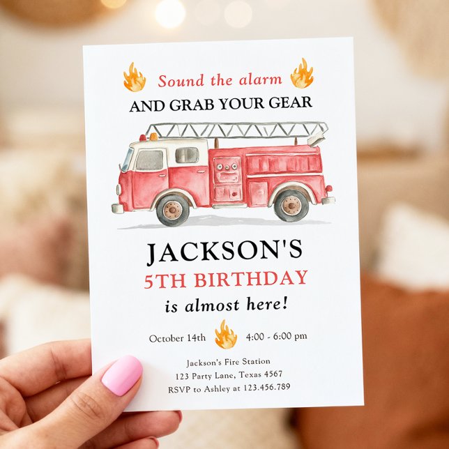 Invitación Firetruck Sound the Alarm Fireman Boy Birthday (Subido por el creador)