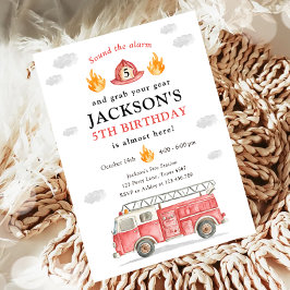 Invitación Firetruck Sound the Alarm Fireman Boy Birthday