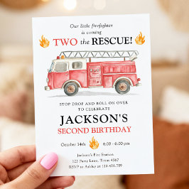 Invitación Firetruck Two the Rescue Boy Second Birthday
