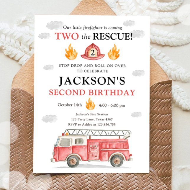 Invitación Firetruck Two the Rescue Boy Second Birthday (Subido por el creador)