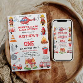 Invitación Firetrucks Boy 1st Birthday | Cute Little party