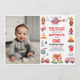 Invitación Firetrucks Boy 1st Birthday | Cute Little party In