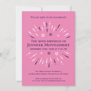 Invitación Fireworks 90th Birthday Party Purple White Pink