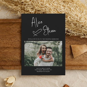 Invitación Firma de escritura mínima foto de corazón negro