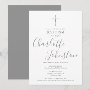 Invitación Firma de plata para bautizo moderna
