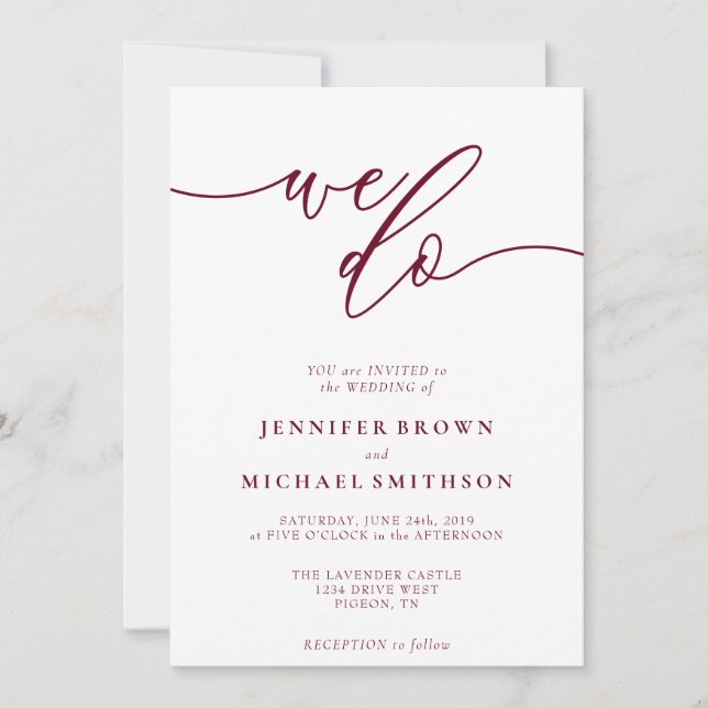 Invitación Firma mínima de Borgoña que hacemos Boda de Typo (Anverso)