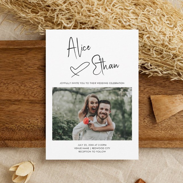 Invitación Firma mínima del guión Fotografía del corazón Blan (Subido por el creador)