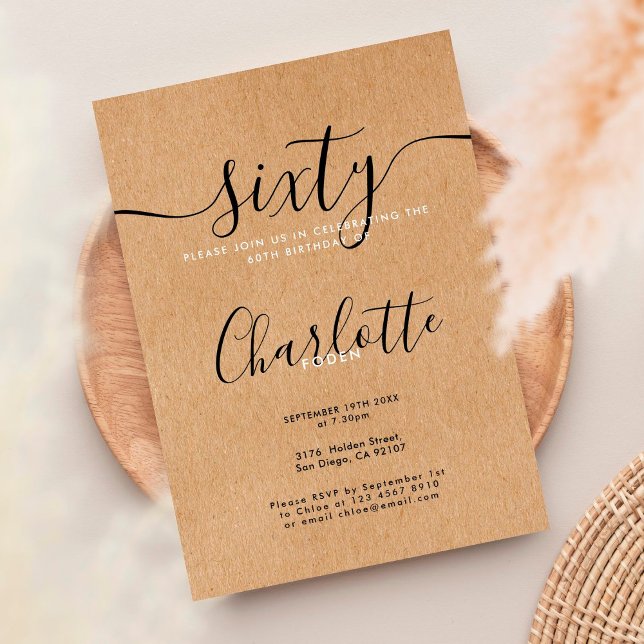 Invitación Firma Rustic Kraft 60 Cumpleaños (Subido por el creador)