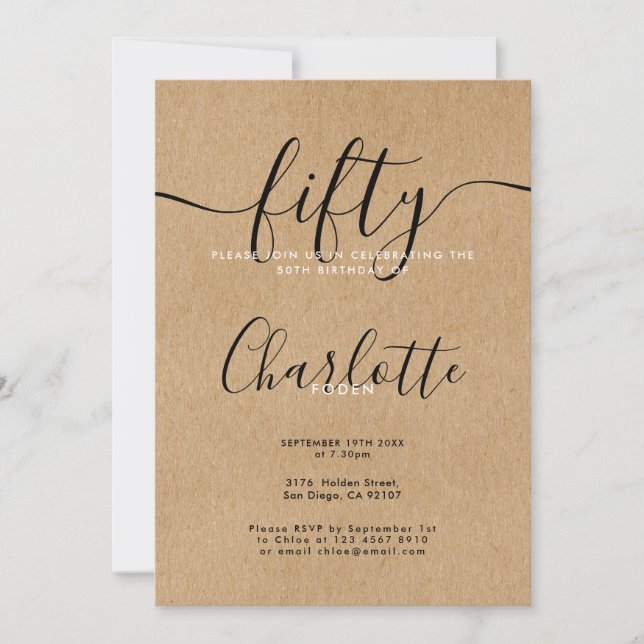 Invitación Firma Rustic Kraft Cumpleaños 50 (Anverso)