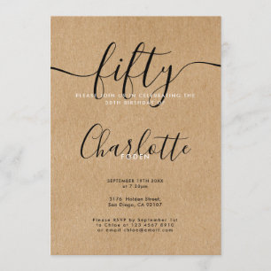 Invitación Firma Rustic Kraft Cumpleaños 50