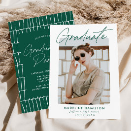 Invitación Firma Script Green Photo Graduation Party