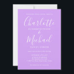 Invitación Firma Script Lavender Lilac Boda de Moda<br><div class="desc">Con nombres de estilo característico,  esta elegante invitación a la boda puede ser personalizada con su información en letras de moda en un fondo de orquídea lila lavanda. Puede personalizar del color de fondo para que coincida con el tema boda. Diseñado por Thisisnotme©</div>