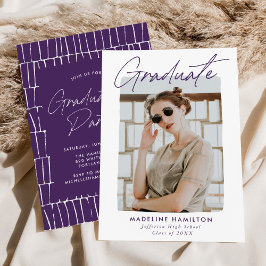 Invitación Firma Script Púrpura Foto Graduación