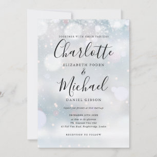 Invitación Firma Script Snowflakes Winter Wedding