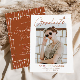 Invitación Firma Script Terracotta Photo Graduation Party