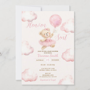 Invitación Firme de Bautizo de Osito Bebé Rosa Nube Enviada d