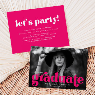 Invitación Firme tipografía Fuchsia Foto Partido de Graduació