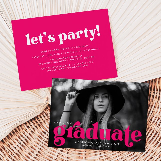 Invitación Firme tipografía Fuchsia Foto Partido de Graduació (Subido por el creador)