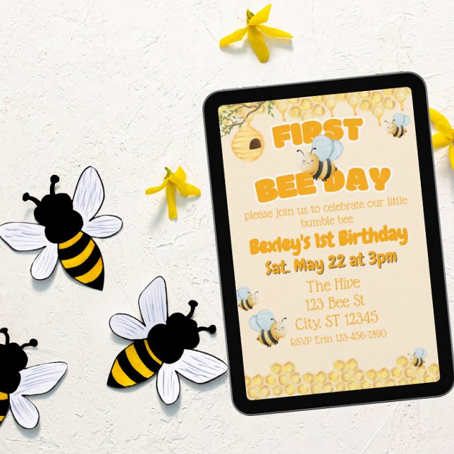 Invitación First Bee Day, Bumble Bee 1st Birthday (Subido por el creador)