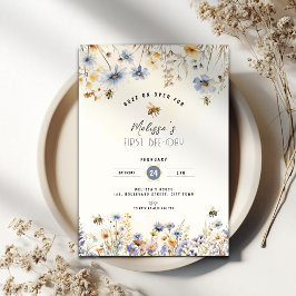 Invitación First Bee Day - Floral 1st Birthday Invitation