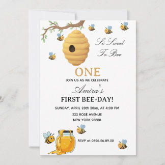Invitación First Bee Day yellow honey 1st Birthday