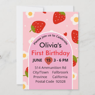 Invitación First Birthday 1st Birthday Strawberry Photo
