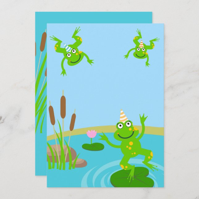 Invitación First birthday baby frog family party  (Anverso / Reverso)