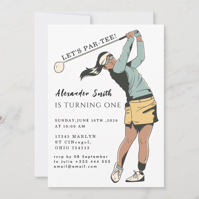 Invitación First Birthday Golf Party (Anverso)