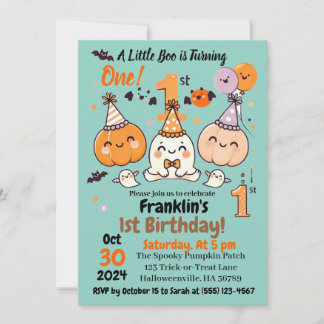 Invitación First Birthday Halloween Pumpkin Ghost Party